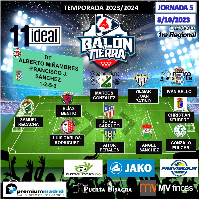 Aquí llega el 11 ideal la REGIONAL MADRILEÑA (Jornada 5a)

@premiummadrid
<a href="/mvfincas/">mvfincas</a>
@puertaBisagra
@FutbolistasOn
<a href="/EspanaJako/">JAKO España</a>

#LosDestacadosDeLaJornada
#LaCasaDelFútbolMadrileño
#NuestraRegionalEsTop