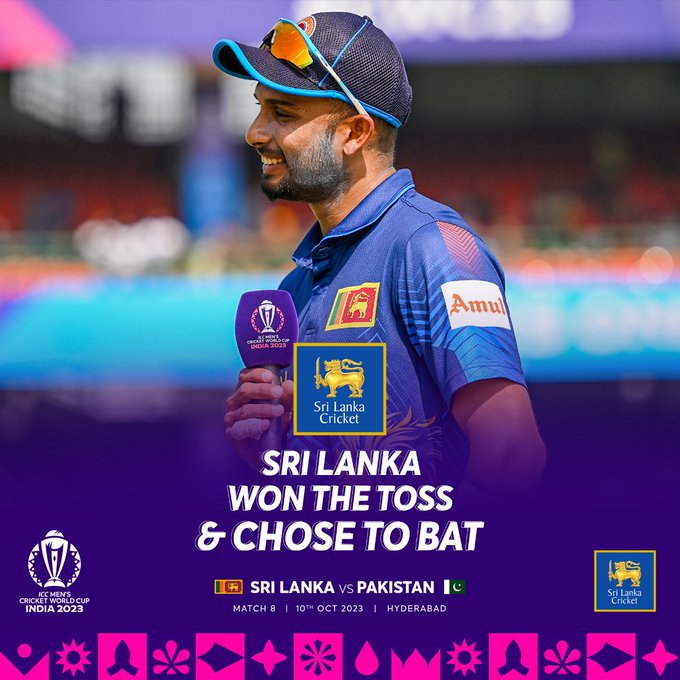 Dasun Shanaka won the toss and elected to bat first.  #SLvPAK #LankanLions #CWC23

📷