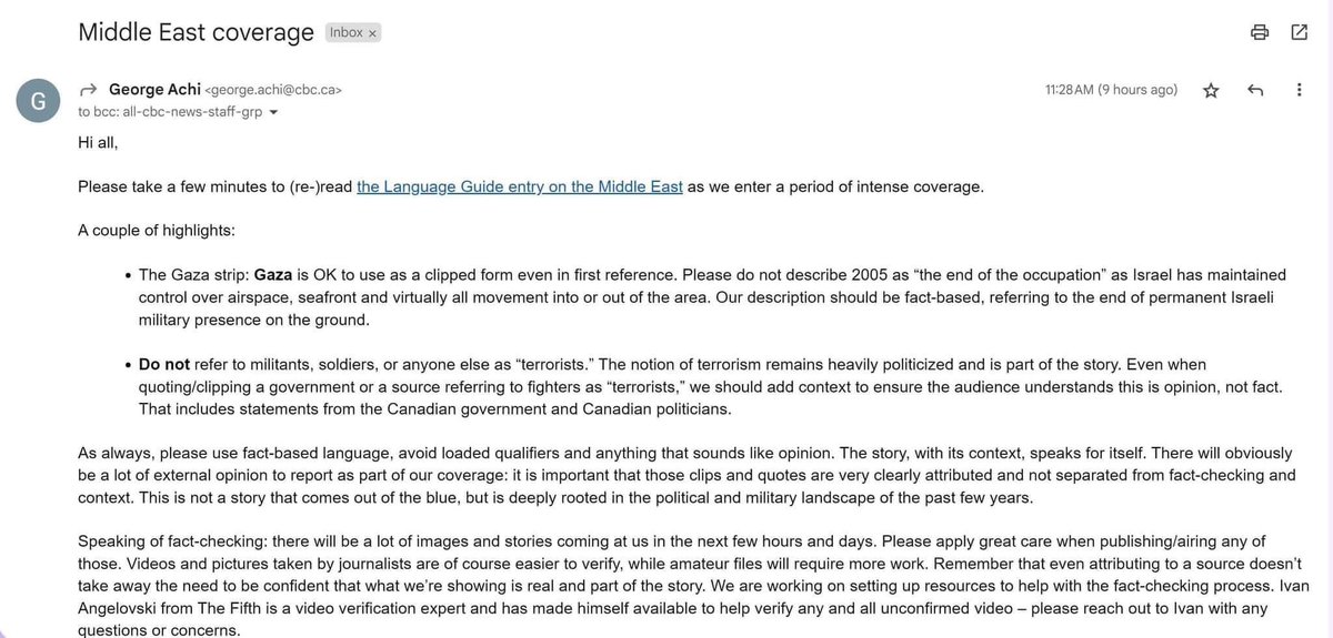 AskAnshul's tweet photo. Hamas is a designated terrorist organization in Canada.

But look at leaked email:

Canadian Broadcasting Corporation (CBC) told journalists not to use the term "terrorists" when reporting about Hamas attacks on Israel.

Canada is becoming a safe heaven for all kind of terrorists https://t.co/iPGXW75VVh