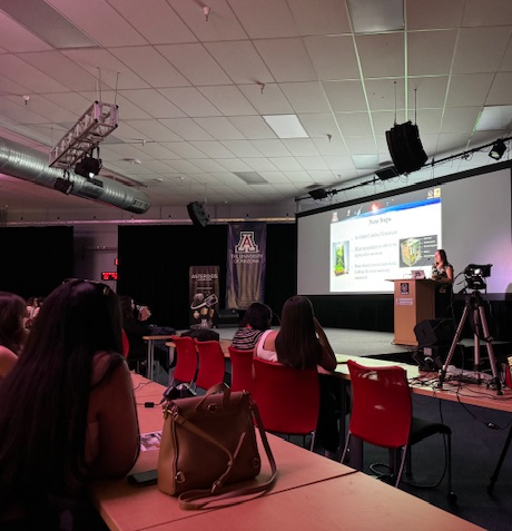 USpacetrex's tweet photo. SpaceTREx's Rebekah Cutler presented her research on flatworms for planetary  exploration. Anna Dinkel presented her work on inflatable robotics for accessing Moon and Mars lava tubes. Claire Pedersen and Farah Alqaraghuli presented their work on the Lunar Ark. 2/3 https://t.co/8a3otBPJia