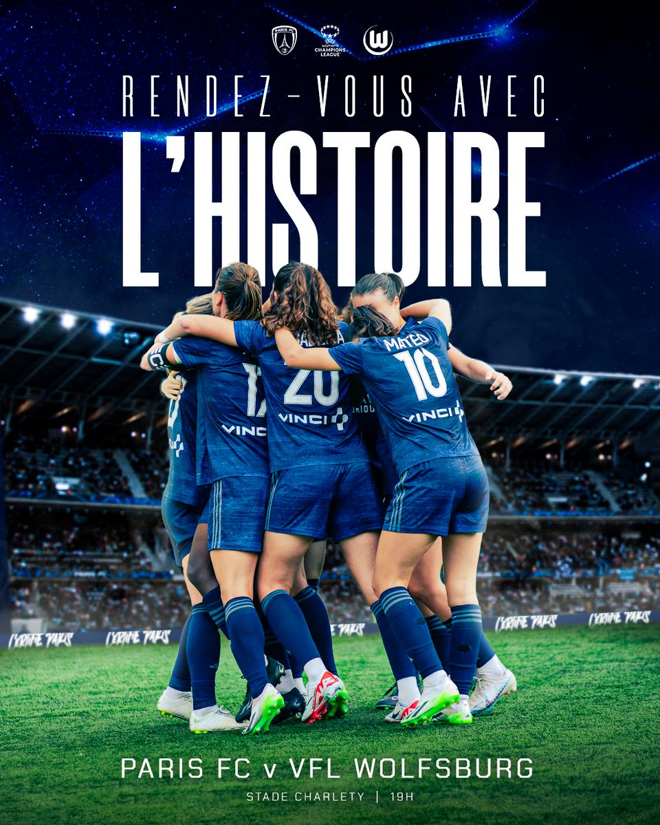 🔥 𝐉𝐎𝐔𝐑 𝐃𝐄 𝐌𝐀𝐀𝐀𝐀𝐀𝐀𝐓𝐂𝐇 !

Le Paris FC a rendez-vous avec l'Histoire et affronte le <a href="/VfL_Frauen/">VfL Wolfsburg Frauen</a> ce soir à Charléty 😍 !

🎟 billetterie.parisfc.fr
📲 #PFCWOB | 19h | Paris FC TV &amp; <a href="/natv_off/">NA TV</a>
🔵⚪ #CertifiéParis