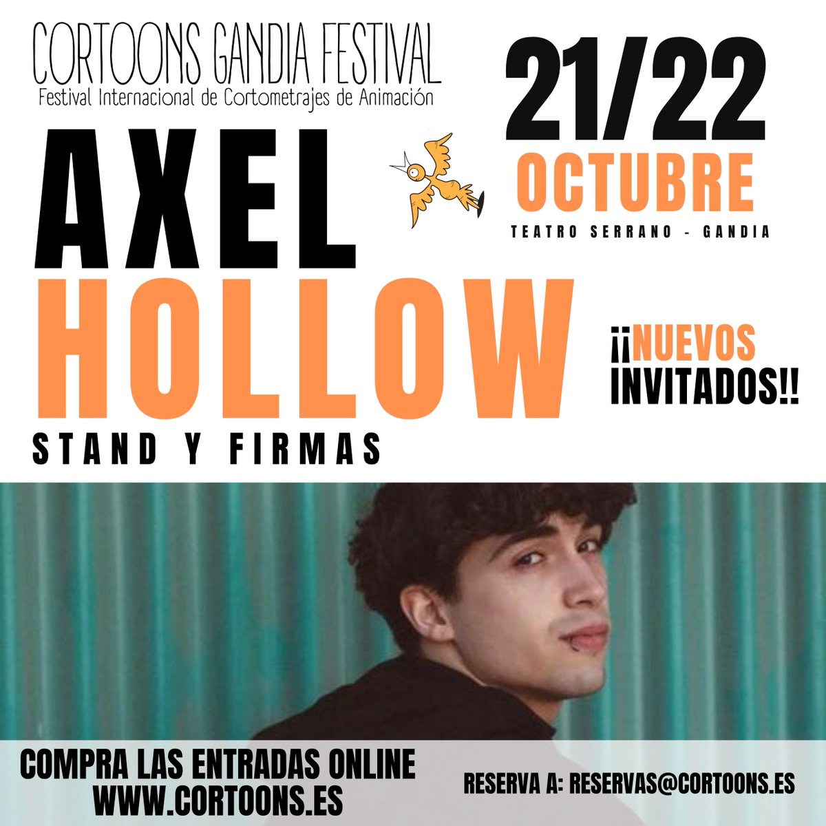 El artista  Axel Hollow estará en el Cortoons Festival sábado 21 y domingo 22 desde las 17.30 con su stand y sesión de firmas.  Compra entradas online en cortoons.es o en la caseta del Paseo Germanies de Gandia. Puedes reservar tus entradas a reservas@cortoons.es