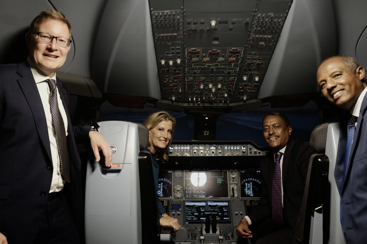 Delighted to celebrate 50 years of flights between 🇪🇹and🇬🇧 alongside HRH The Duchess of Edinburgh and <a href="/flyethiopian/">Ethiopian Airlines</a> CEO Mesfin Tasew.

Exciting day touring <a href="/flyethiopian/">Ethiopian Airlines</a>’s impressive facilities and seeing <a href="/Airbus/">Airbus</a> A350 and <a href="/RollsRoyce/">Rolls-Royce</a> capabilities in action.
#GoFarGoTogether