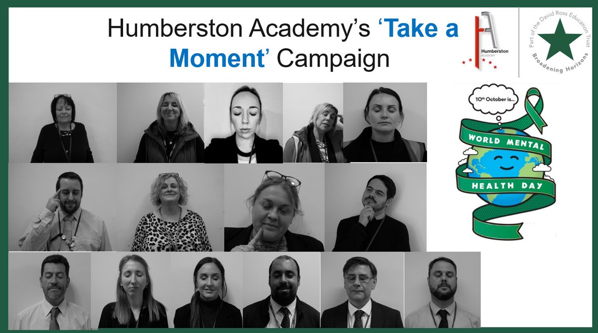 HumberstonA's tweet photo. 💚Humberston Academy's Take A Moment Campaign 💚

Staff and students at Humberston Academy have taken part in the 'Take a Moment' campaign. Pictures have been taken with our eyes closed as we take a moment to think about our mental health.

#WorldMentalHealthDay https://t.co/y5JqUSDhZt