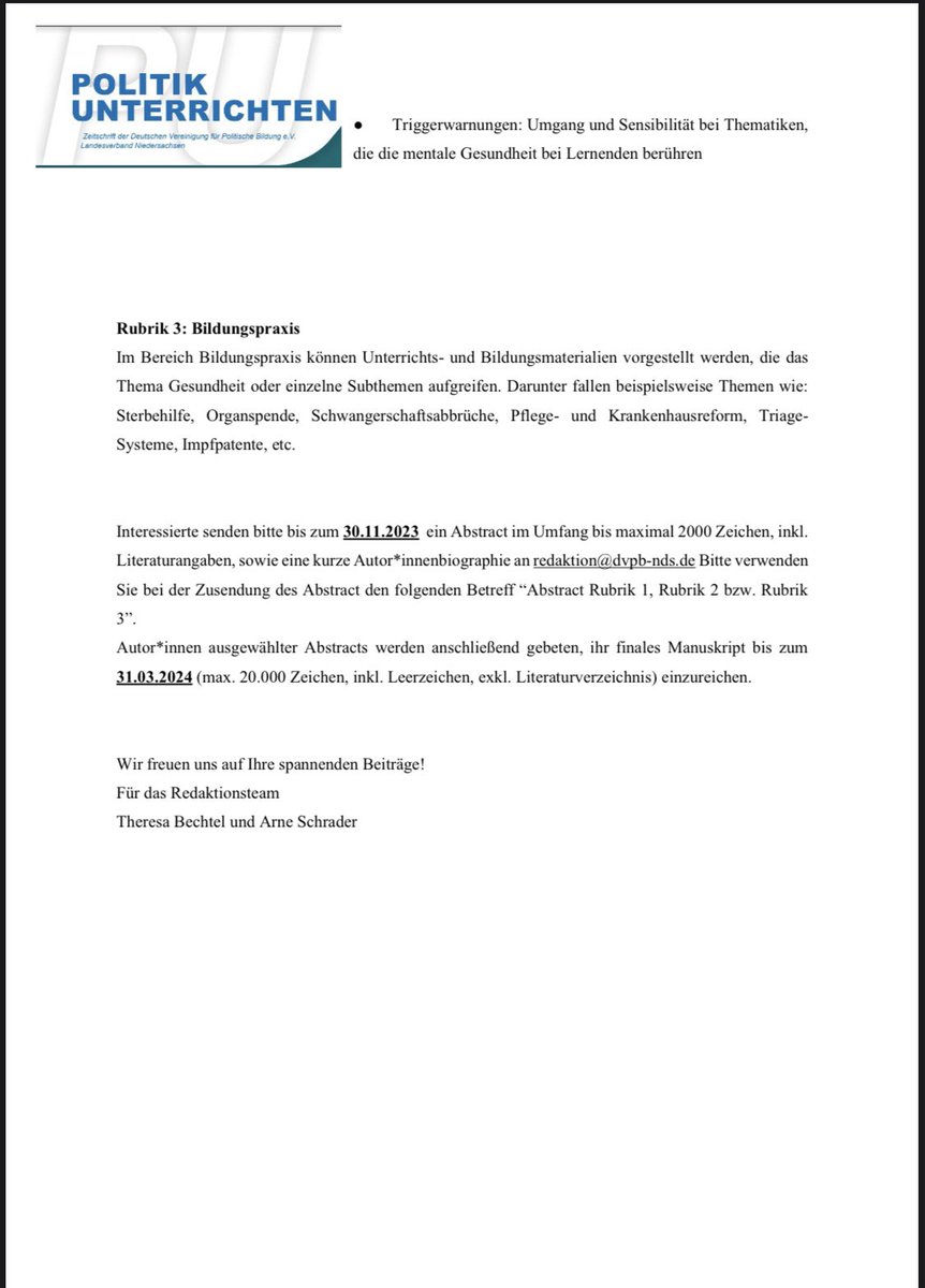 Ein neuer Call für unsere Verbandszeitschrift „PU“ ist draußen. Bewerbt euch gerne mit Abstracts für Beiträge zum Thema „Gesundheitspolitik“ bis zum 30. November 💡