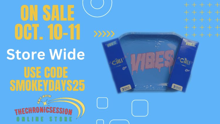 ChronicSession's tweet photo. This is not a #AmazonPrimeDay post nope itโs our SMOKEYDAYS25 #sale Oct 10-11th take 25% off #storewide get this #vibedrip #rollingtray and 2 #Cali #pack #forsale #ButNow ๐๐ฟhttps://t.co/wU0mlDk3K5 https://t.co/ZKM1RzAb18