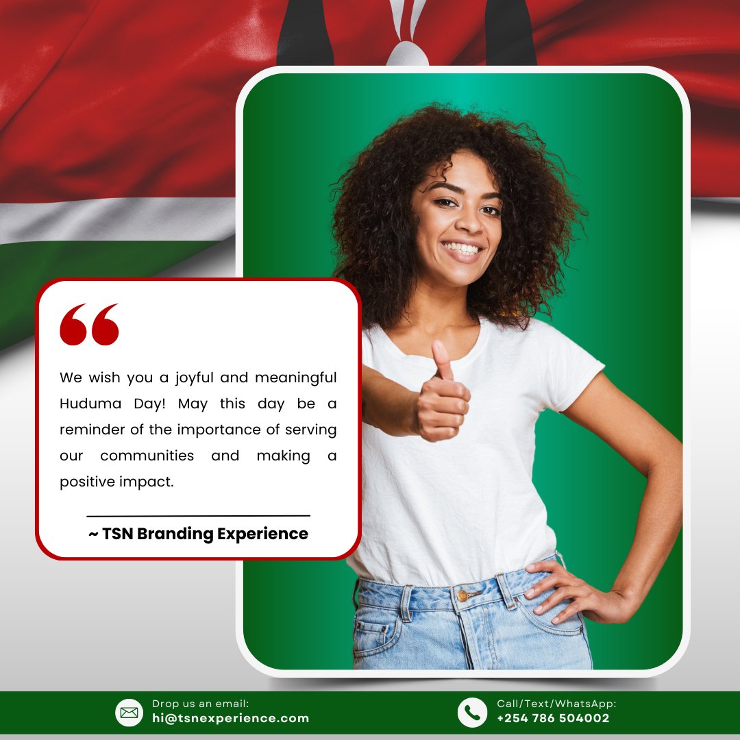 TSNexperience's tweet photo. On Huduma Day, let's honor the spirit of service and celebrate the unity that makes our nation stronger.
We wish you a Happy Holiday.
#HudumaDay2023 #TSNExperience https://t.co/aIXVoPBz2u
