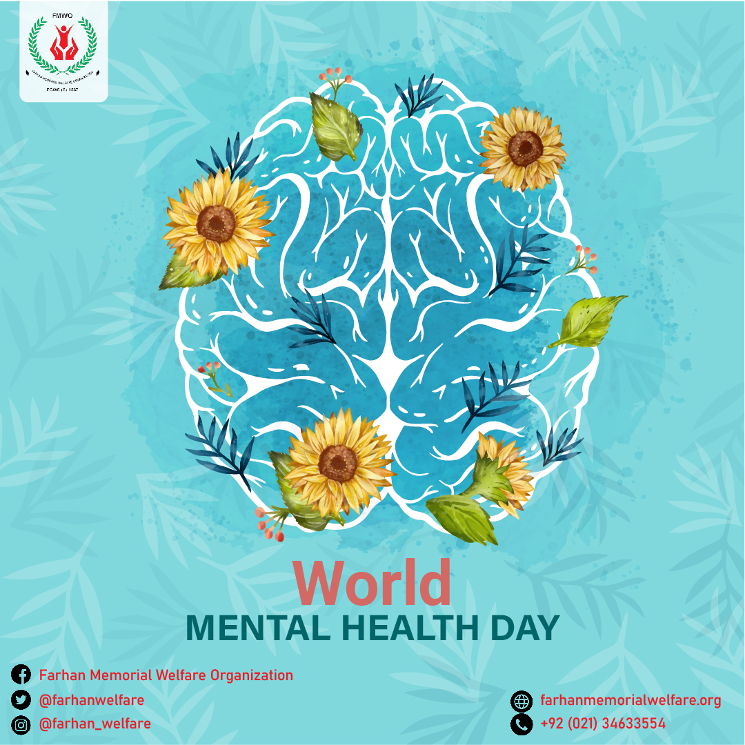 '🌟 On this #WorldMentalHealthDay, let's come together to promote mental well-being for all. Join us at Farhan Memorial Welfare (FMWO) and explore our initiatives at farhanmemorialwelfare.org. 
Together, we can make a positive change. 💚 #MentalHealthMatters #FMWO  #NGOPakistan