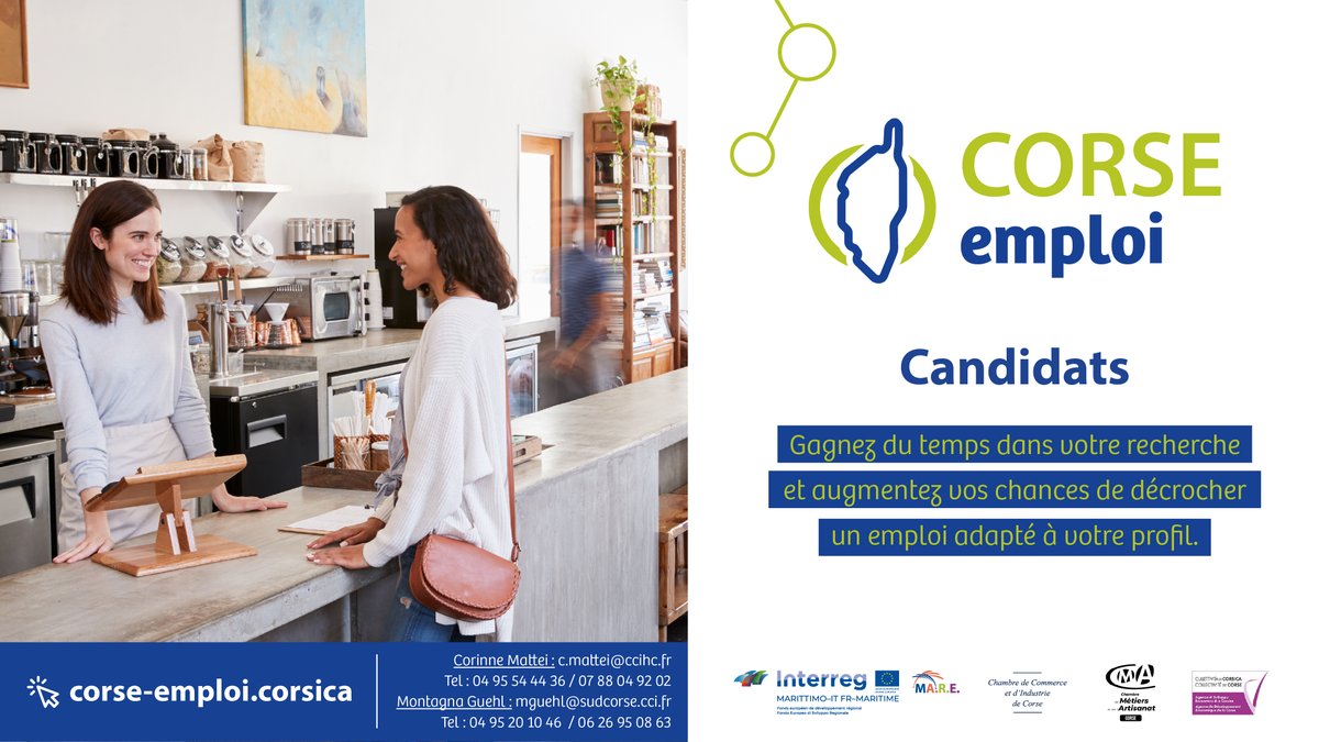 Valorisez vos compétences et décrochez l'emploi qui vous correspond !
 Corse Emploi met en avant votre profil auprès des recruteurs de votre secteur. 

 👉 Pour en savoir plus : corse-emploi.corsica/fr/login

#CorseEmploi #Recrutement #Emploi #Corse