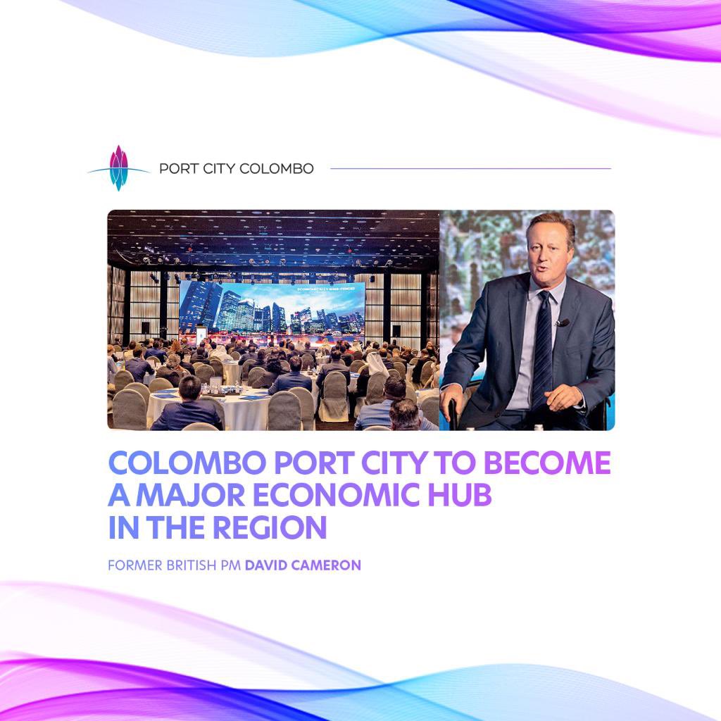 PortCityColombo's tweet photo. Former UK PM, @David_Cameron   promoted @PortCityColombo's potential at its investment promotion initiative in the UAE, highlighting its major role as an economic hub in the Indo-Pacific region that will attract global investment.

Read more:
https://t.co/u3EleKbTwt https://t.co/BsEAeNeO2V