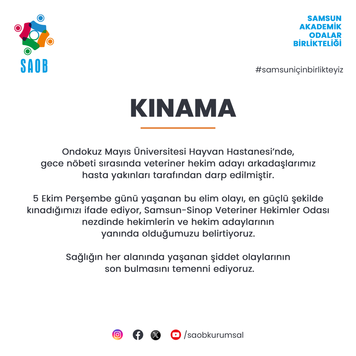 saobkurumsal's tweet photo. KINAMA
Sağlığın her alanında yaşanan şiddet olaylarının son bulmasını temenni ediyoruz.
#saob #samsun #samsuniçin #samsuniçinbirlikteyiz https://t.co/VKueiOMMsP
