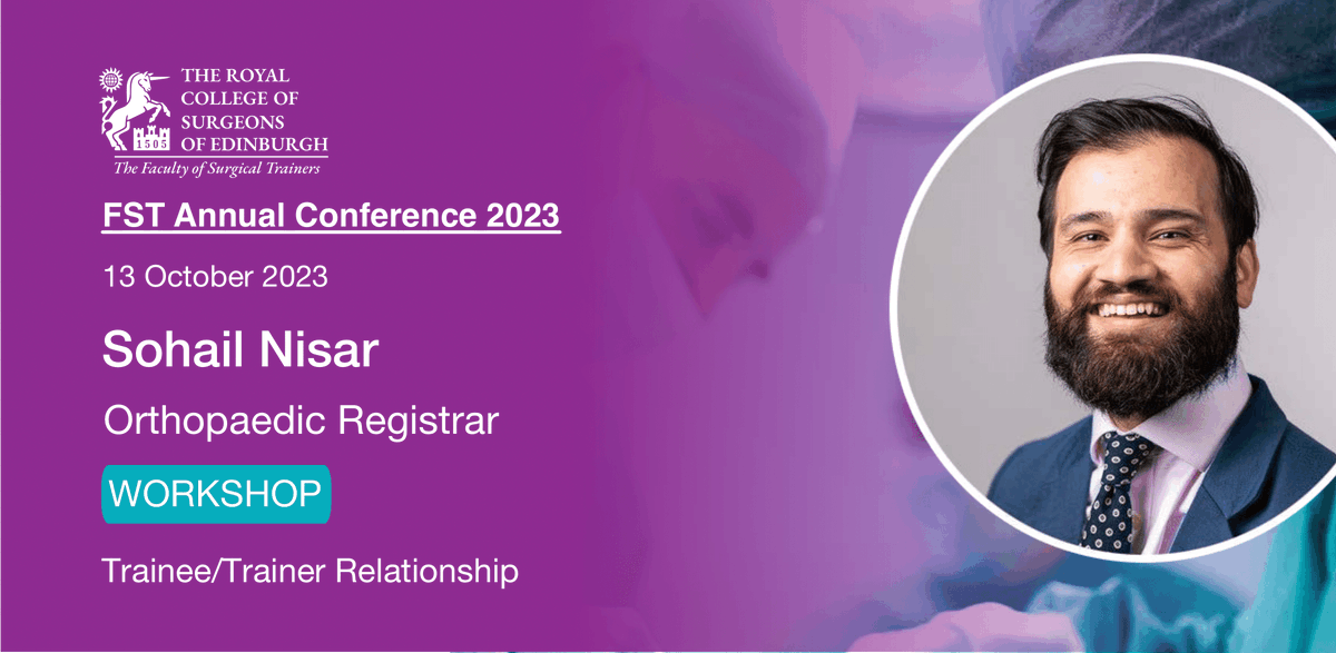 RCSEdFST's tweet photo. Sohail Nisar is an Orthopaedic Registrar and a member of @RCSEd’s Trainee Committee. 
He’ll be joining Sesi Hotonu in delivering a workshop on the trainee/trainer relationship at the FST Annual Conference this Friday 13 October.

Register today: https://t.co/si2zTyQ3qB #FSTConf23 https://t.co/bKF5buQ3L2