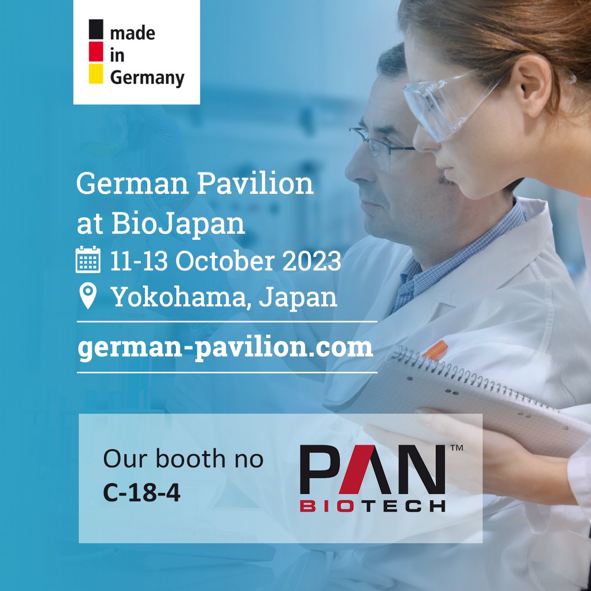 PAN-Biotech GmbH (@pan_biotech) on Twitter photo Finally - Meet us tomorrow at #BioJapan2023! We are looking forward to some exciting and interesting days that we appreciate every time we are there! Find us <a href="/german_pavilion/">German Pavilion</a> 👉our booth C-18-4.
#GermanPavilion #BioJapan #biotech #media #reagents #buffer Finally - Meet us tomorrow at #BioJapan2023! We are looking forward to some exciting and interesting days that we appreciate every time we are there! Find us <a href="/german_pavilion/">German Pavilion</a> 👉our booth C-18-4.
#GermanPavilion #BioJapan #biotech #media #reagents #buffer
