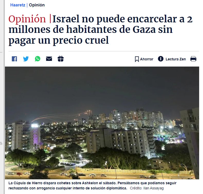 Esto ha publicado Haaretz, uno de los principales periódicos de Israel, en mitad de una escalada brutal donde han muerto cientos de sus conciudadanos:

"Detrás de todo esto se esconde la arrogancia israelí; la idea de que podemos hacer lo que queramos, que nunca pagaremos el
