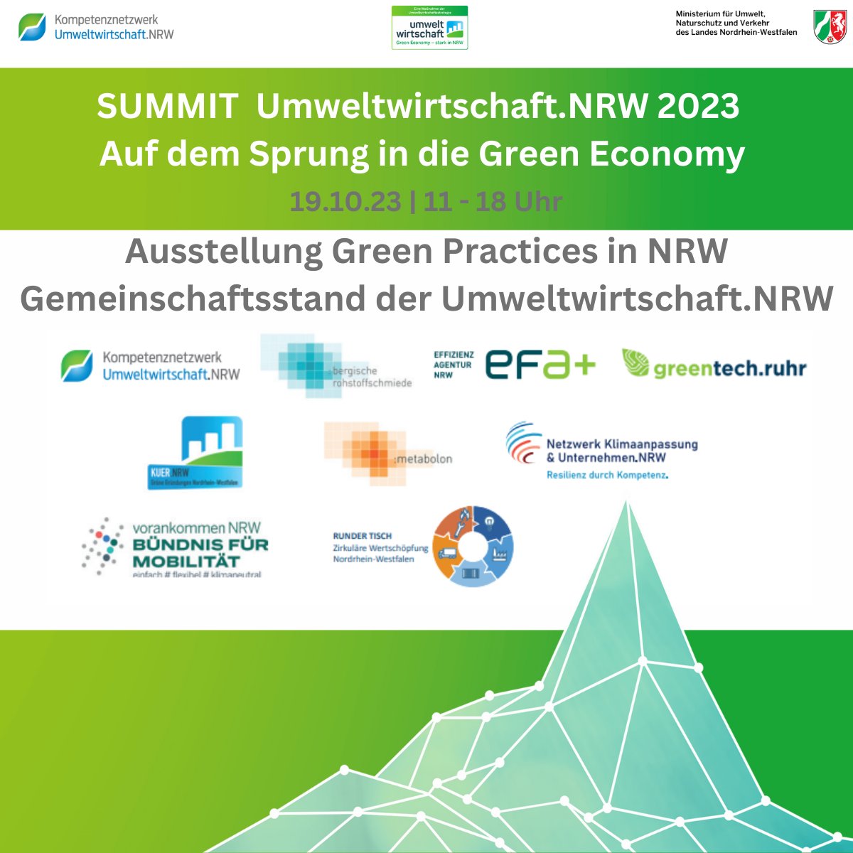 Entdecken Sie unsere Ausstellung „Green Practices in NRW“ auf dem #KNUWSummit2023 am 19.10 in Düsseldorf. 12 Ausstellende präsentieren grüne Innovationen, die die Green Economy vorantreiben.
Mehr Informationen hier: knuw.nrw/aktuelles/vera…
#GreenEconomyNRW #UmweltwirtschaftNRW