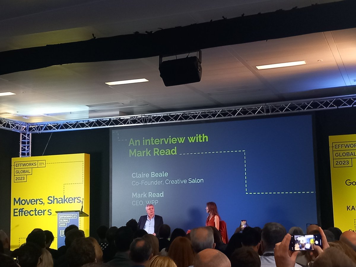 Next up at #EffWorks Global 2023, <a href="/WPP/">WPP</a> CEO <a href="/readmark/">Mark Read</a> and <a href="/creativesalon_/">the creative salon</a>'s <a href="/ClaireBeale/">Claire Beale</a> explore the biggest challenges our industry is facing right now, and the opportunities they present