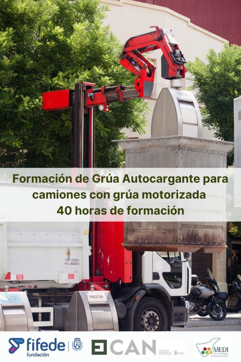 fifedetenerife's tweet photo. Fifede pondrá en marcha la formación de Grúa Autocargant, cuyo objeto es realizar los trabajos de carga y descarga de los elementos que se pretende transportar. 

Más información ➡️ https://t.co/1sE1cwFazn https://t.co/ksuAsoELwv
