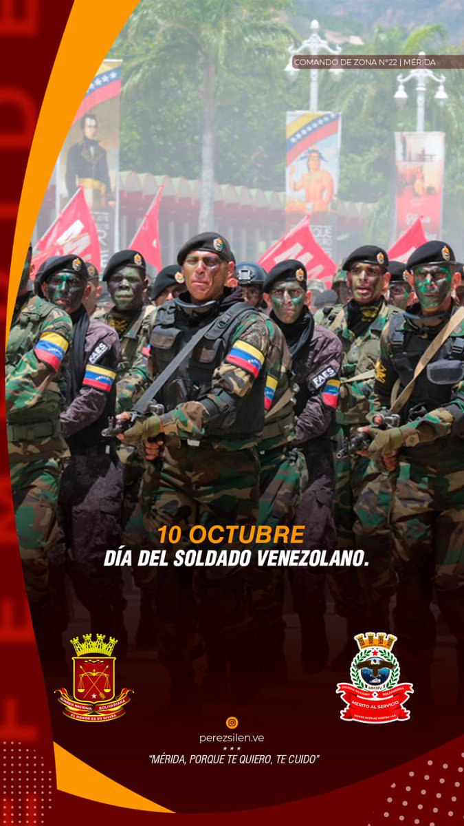 Un día como hoy, se conmemora en el país el Día del Soldado Venezolano, con motivo de la exitosa culminación de la Campaña Admirable llevada a cabo por Simón Bolívar en esta misma fecha, pero en 1813.

#Merida
#10Oct