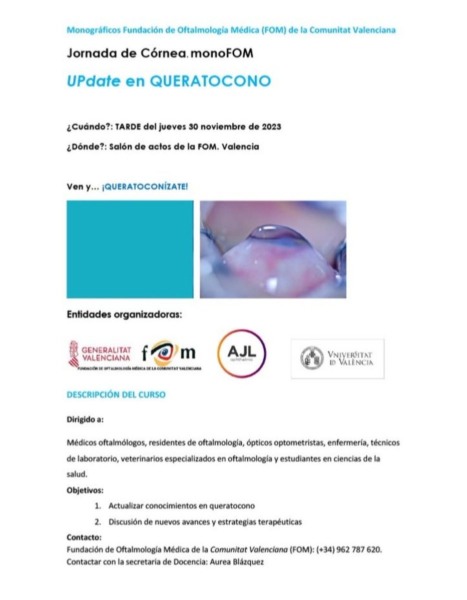 MJRoigRevert's tweet photo. Save the date #queratocono https://t.co/wOFRASvIEJ