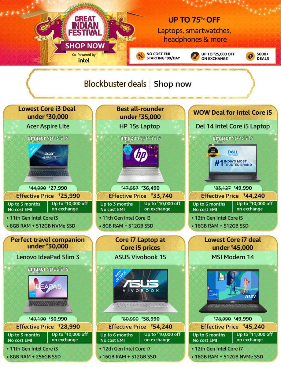superb_great's tweet image. 👉amzn.to/3twoUyA

💻Bestselling Laptops 
✨Up to 75% OFF 
🎉Amazon Great Indian Festival

No Cost EMI Starting Rs 99/day Up to Rs 25,000 off on exchange

#AmazonGreatIndianFestival #LaptopsSale #Discounts #NoCostEMI