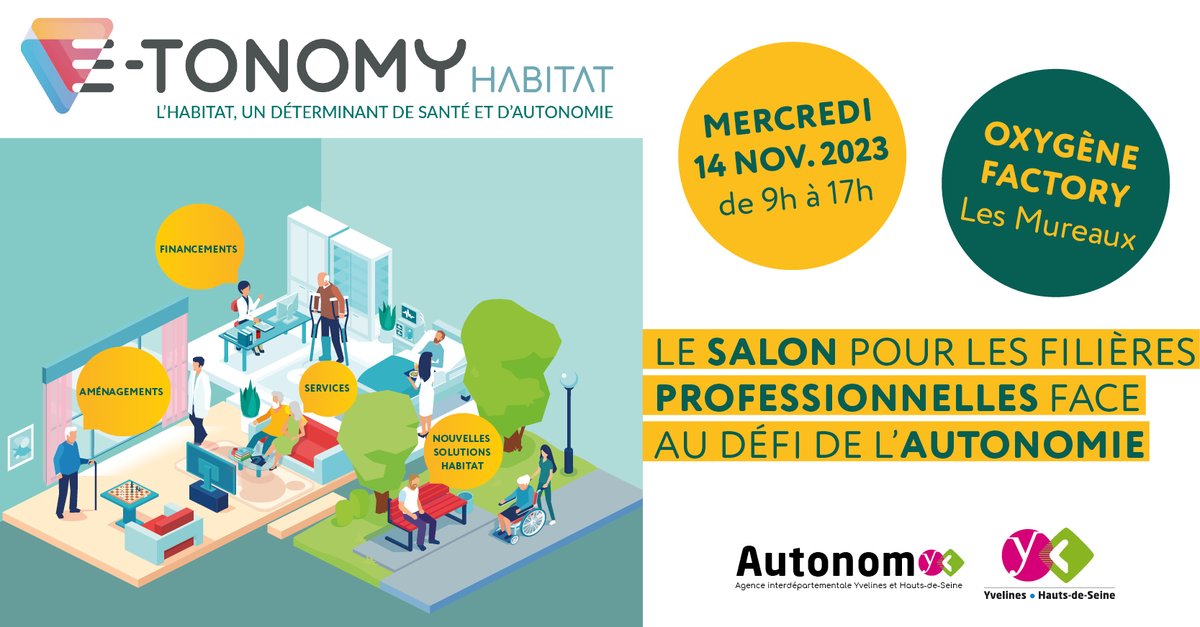 #Autonomie 🏡 L'habitat est au ❤ des enjeux actuels pour la santé et l'autonomie. Les Yvelines, les <a href="/hautsdeseinefr/">Département des Hauts-de-Seine</a> et l'<a href="/agence_autonomy/">Agence AutonomY 78/92</a> mettent en avant accessibilité, adaptabilité, connectivité et écologie au salon "E-tonomy Habitat". 
➡ shorturl.at/vBRS7