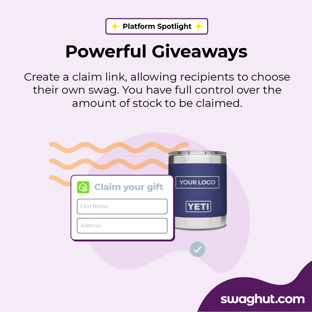 Organising an event or sending an automated welcome to new employees? Using a claim link will make your life a whole lot easier! Plus, claimants submit their details securely and privately.

#PlatformInsight #giveaway #swagmanagement #claimlink #brandedmerch #gifting #swag