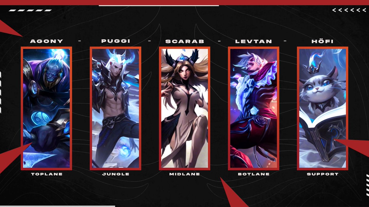 Guten Morgen die Herrschaften!🫡
Heute gibt es unser neues Roster auf die Augen.🥳

Den einen Inter kriegen wir nicht los, dafür gibt es fünf neue Gesichter: 
🍄<a href="/Ag0nylol/">Agony</a> 
👴<a href="/puggi_27/">Puggi</a> 
🪷<a href="/Scarablol/">Scarab</a> 
🪓<a href="/LevtanEUW/">Levtan</a> 
👴@xHoeFi  
(s) 🌊<a href="/Selina_Paradox/">Paradox</a> 

👨‍💼<a href="/BrickERIC1/">BRICK</a>