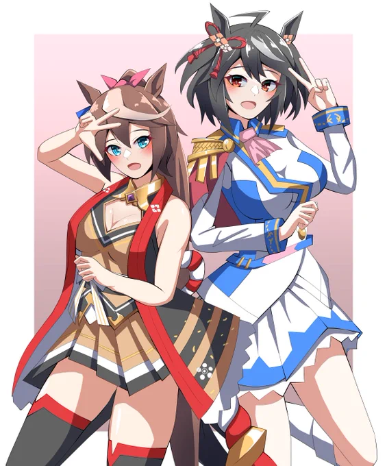 お題箱「キタサンブラック衣装のテイオー(袖なし)とテイオー衣装のキタサンブラック」 #ウマ娘
