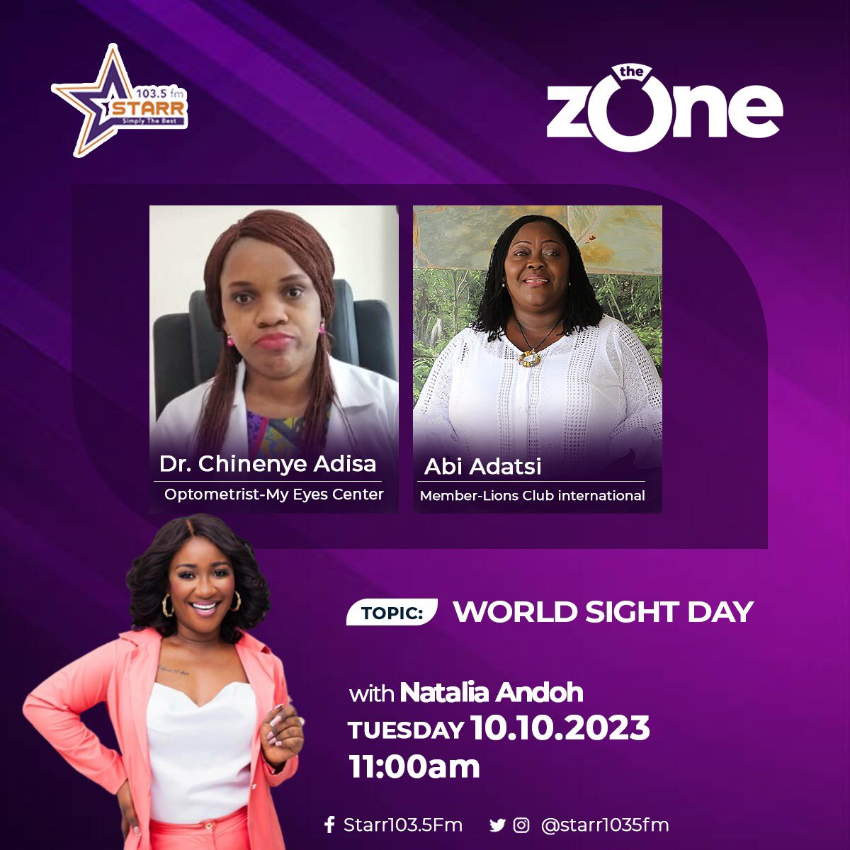 GhanaLionsClubs's tweet photo. World Sight Day 

Join us this morning on @Starr1035Fm 

#visionfirst
#whitecane
#district418
#loveyoureyes
#worldsightday
#lionsinternational 
#kindnessMatters
#lionsclubsinternational 
#ChangingTheWorldTogether https://t.co/uAeT4Dwxyb