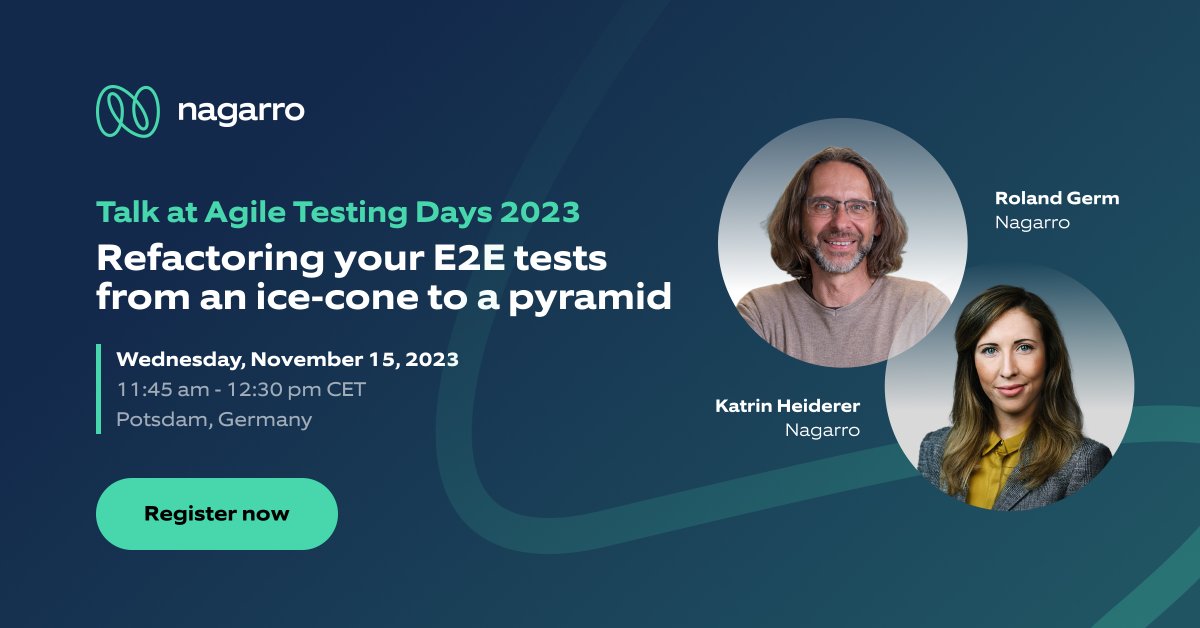 Join us for an insightful talk at <a href="/AgileTDZone/">AgileTD Zone</a> on Nov 15, 2023! Nagarro’s Katrin Heiderer and Roland Germ will reveal the secrets of effective test automation, optimizing E2E tests, and boosting software quality.  Don't miss it! 🚀
bit.ly/3LRINGE
#QA #AgileTD