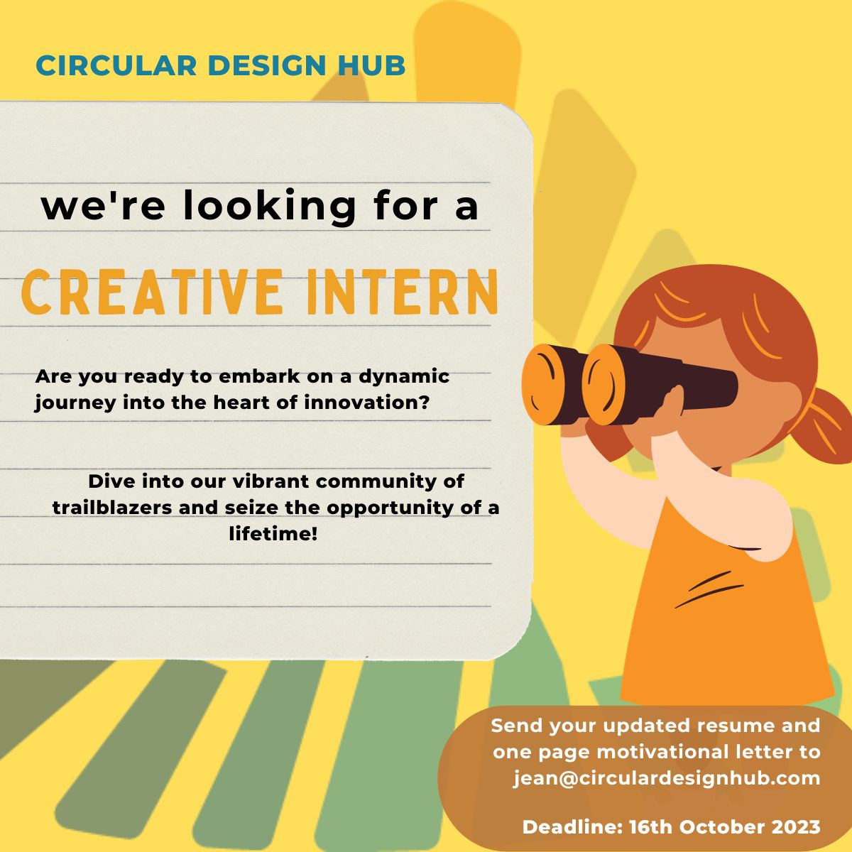 Circular_DH's tweet image. Join Our Circular Design Hub Internship Program and Unlock Your potential while creating a positive impact - Shape a Sustainable Future! 💼✨ 

#CircularDesignHub #InternshipOpportunity #Sustainability