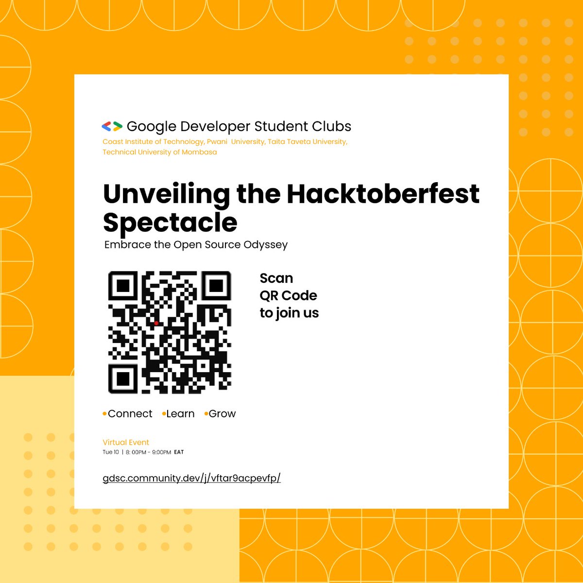 🚀Strength in unity!💪Excited to team up with <a href="/citgdsc23/">GDSC Coast Institute of Technology</a> , Technical University of Mombasa, <a href="/DscTtu/">GDG on Campus Taita Taveta University</a> , <a href="/dscpwani/">Google Developer Students Club - Pwani University</a>  for an epic #Hacktoberfest. Let's code with passion, innovate with purpose, and leave a lasting impact in the world of tech! 🌟🔥#CodeWarriors #CollaborativePower💻🌍