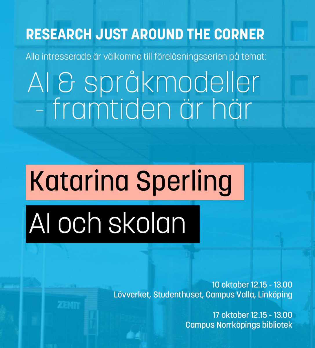 Linköpings universitetsbibliotek - LiUB (@liu_bibliotek) on Twitter photo Dagens lunch i Studenthuset, Campus Valla!? Eller nästa vecka på Campus Norrköpings bibliotek. Mer information och hela programmet: liu.se/artikel/resear… #forskningskommunikation <a href="/liu_universitet/">Linköpings universitet</a> #AI Dagens lunch i Studenthuset, Campus Valla!? Eller nästa vecka på Campus Norrköpings bibliotek. Mer information och hela programmet: liu.se/artikel/resear… #forskningskommunikation <a href="/liu_universitet/">Linköpings universitet</a> #AI