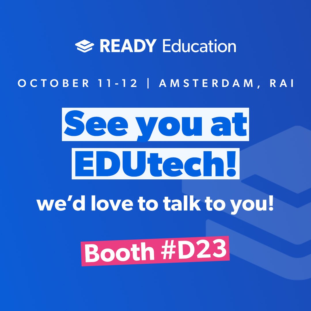 ReadyNederland's tweet photo. Heading to EDUtech? Ready Education are on their way and would love to talk to you. Stop by Booth #D23 or book in some time with the team here 👇  
https://t.co/cEnSWzOpkZ
#studentsuccess #readyeducation  #edtech #inspirationineducation https://t.co/TKdyJ9OtRG