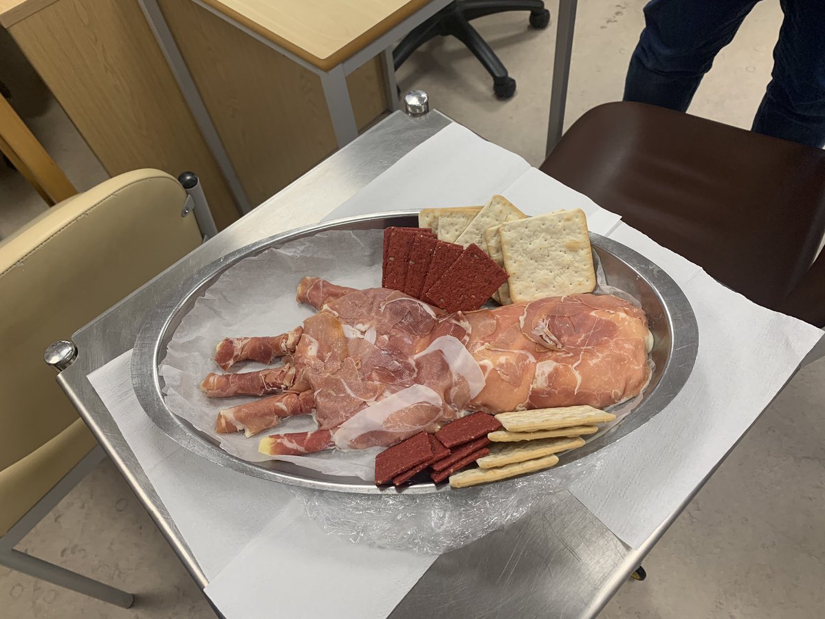 2nd day on my Hands/Rheumatology rotation and one the senior therapists created this with crackers, palma-a-ham (parmaham, lol get it)&amp; cheese.
I feel like this is giving Halloween vibes 🙌🏾 🎃 <a href="/COCHtherapies/">Countess of Chester Hospital therapy teams 💙</a>