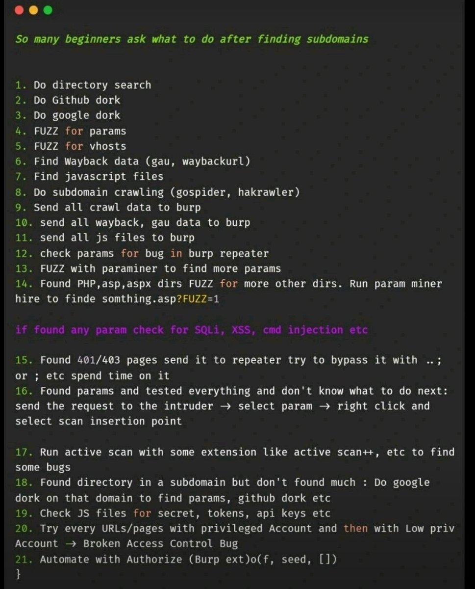 brcyrr's tweet photo. "We detected subdomains during pentest. So what happens next❗️❓" Today I have a great resource suggestion where you can find the answer to this question❗️☺️ You should definitely add it to your bookmarks.🤞🏻🌸

Credit: @Pwn4arn 🌟🙌🏻

Happy hunting❗️👻

#cybersecurity #pentest https://t.co/qx3Ow0YM1L