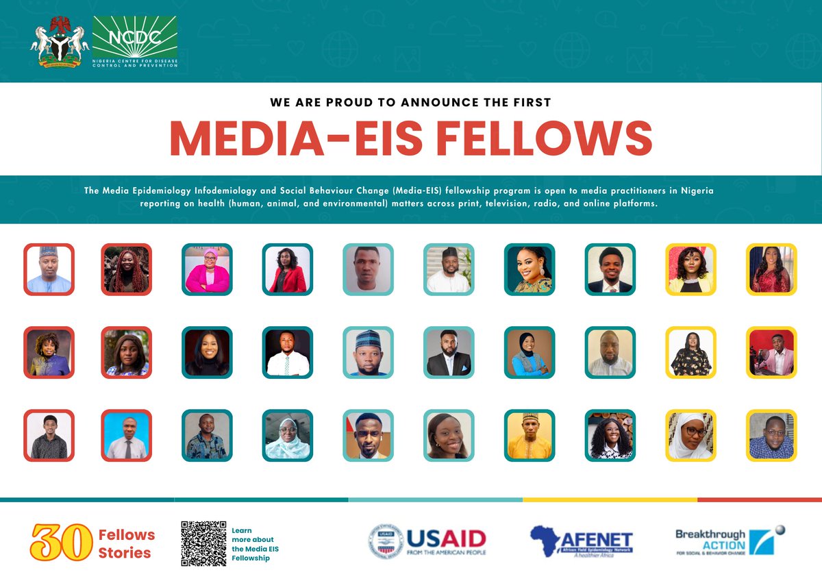 📢 Announcing the first cohort for the Media-EIS (Epidemiology, Infodemiology, and Social Behaviour Change) Fellowship Program — 30 media practitioners passionate about contributing to strengthening Nigeria’s capacity to prevent, detect, and respond to public health events.