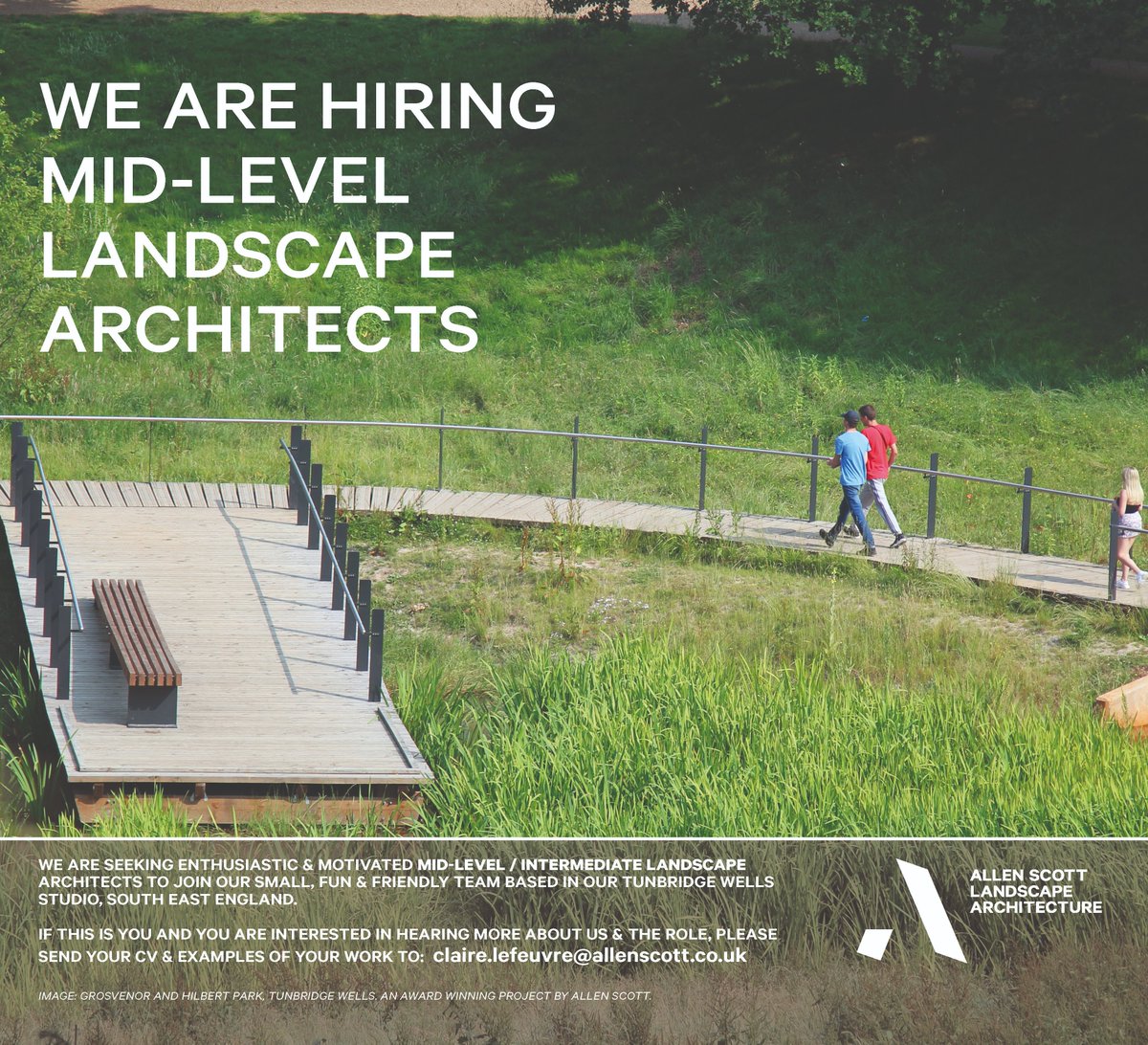 We are Hiring!

@AllenScott_Ltd is looking for enthusiastic & motivated mid level / intermediate Landscape Architects to join our growing team!

See details on the image below.

#landscapearchitecture #jobalert #jobopportunity #hiring #chooselandscape #landscapeplanning