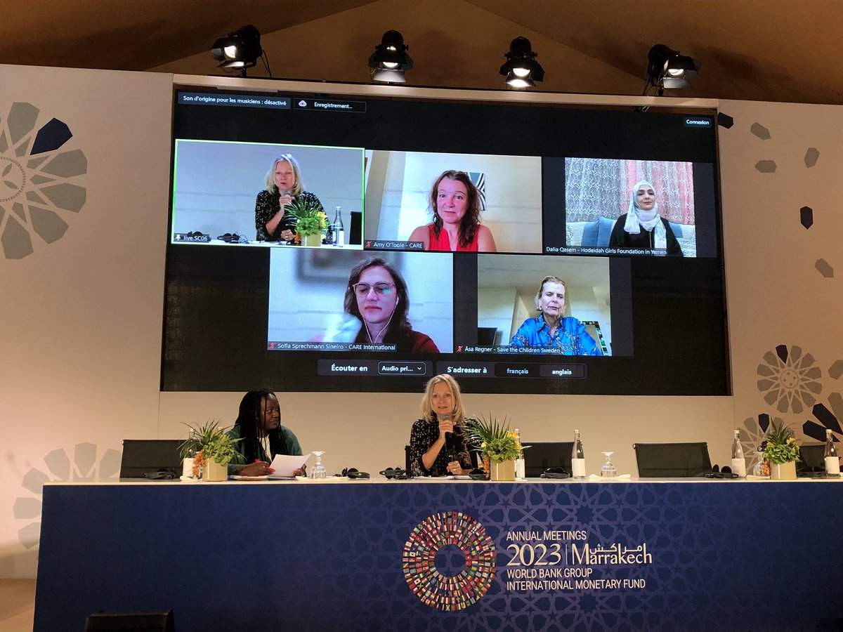 MareenBuschmann's tweet photo. At @CAREGlobal and @savechildrenuk event on #GenderEquality and fragility, hearing from Hana Brixi on the @WorldBank’s #GenderStrategy -it’s key to strengthen role of local actors&collective action, women’s economic justice, tackle #GBV incl in fragile setting. Agreed! @careintuk https://t.co/4flvn3Wyvx