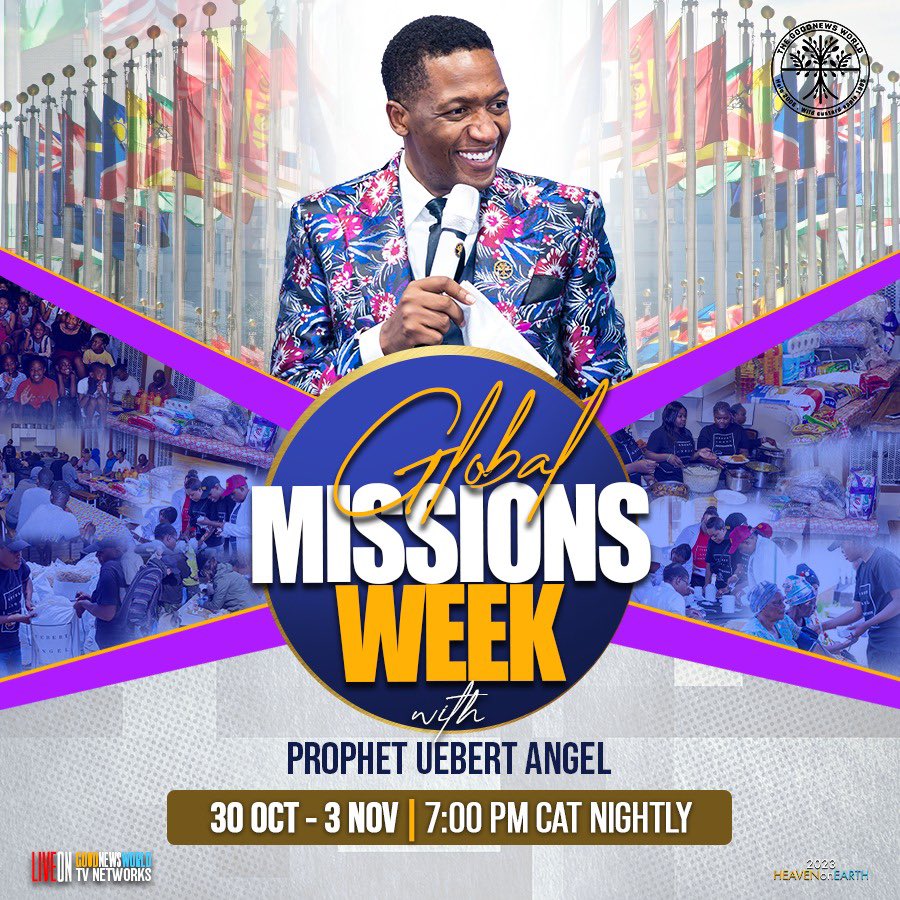 A whole exciting week of celebration as we seed in this allotment of time, and connect to the conglomeration of opportunities in this season of giving.

Global Missions Week Grand Finale for the year 2023!  From 30 October -3 November 7PM CAT nightly Prophet Uebert Angel👑