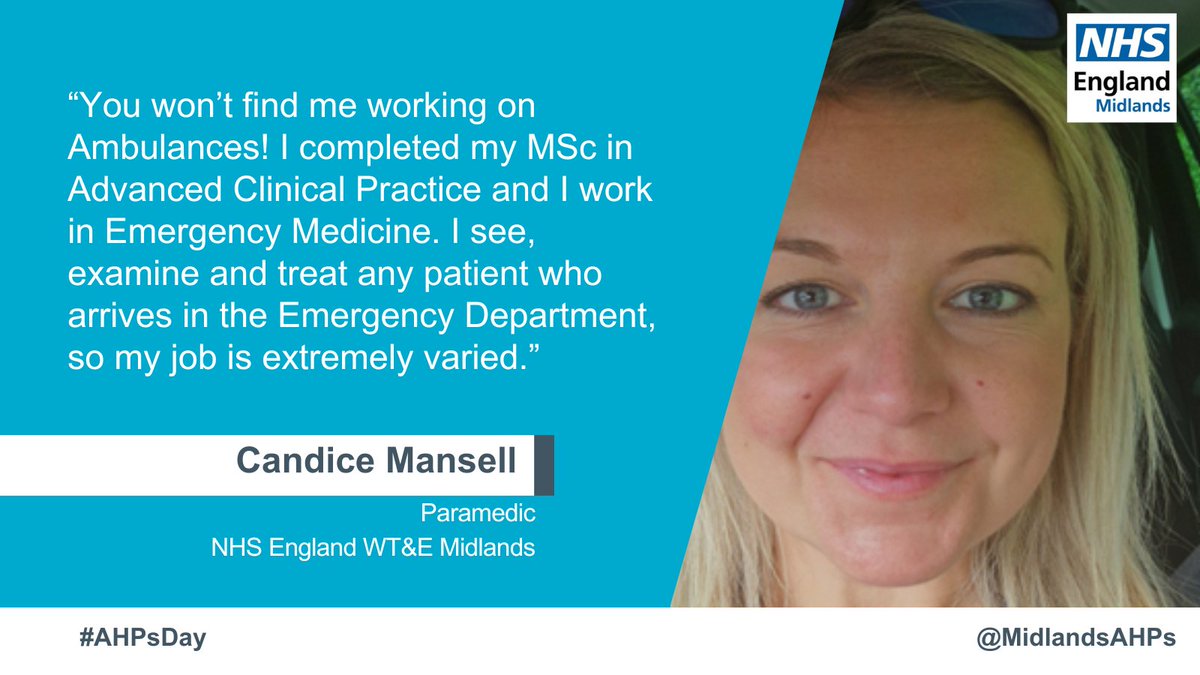 NHSE Workforce, Training and Education - Midlands (@nhshee_midlands) on Twitter photo Candice is a paramedic, using her training and skills to treat patients in the emergency department. Every day as a paramedic is different.
#AHPsDay <a href="/ParamedicsUK/">College of Paramedics</a> Candice is a paramedic, using her training and skills to treat patients in the emergency department. Every day as a paramedic is different.
#AHPsDay <a href="/ParamedicsUK/">College of Paramedics</a>