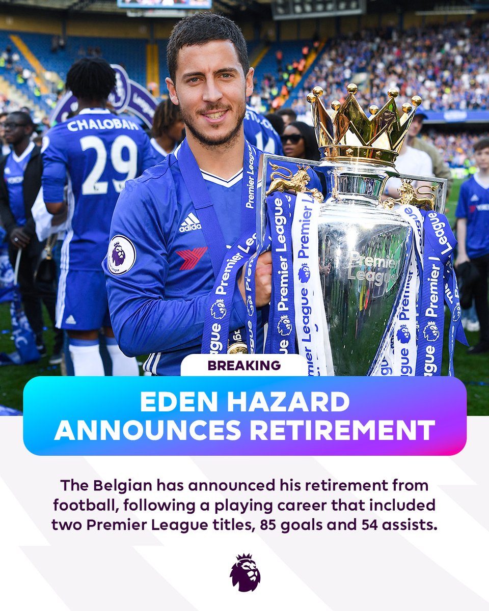 premierleague's tweet photo. An illustrious playing career comes to an end 🔵

Wishing you the best in retirement, @hazardeden10 🫡 https://t.co/9pEYRrtDKS