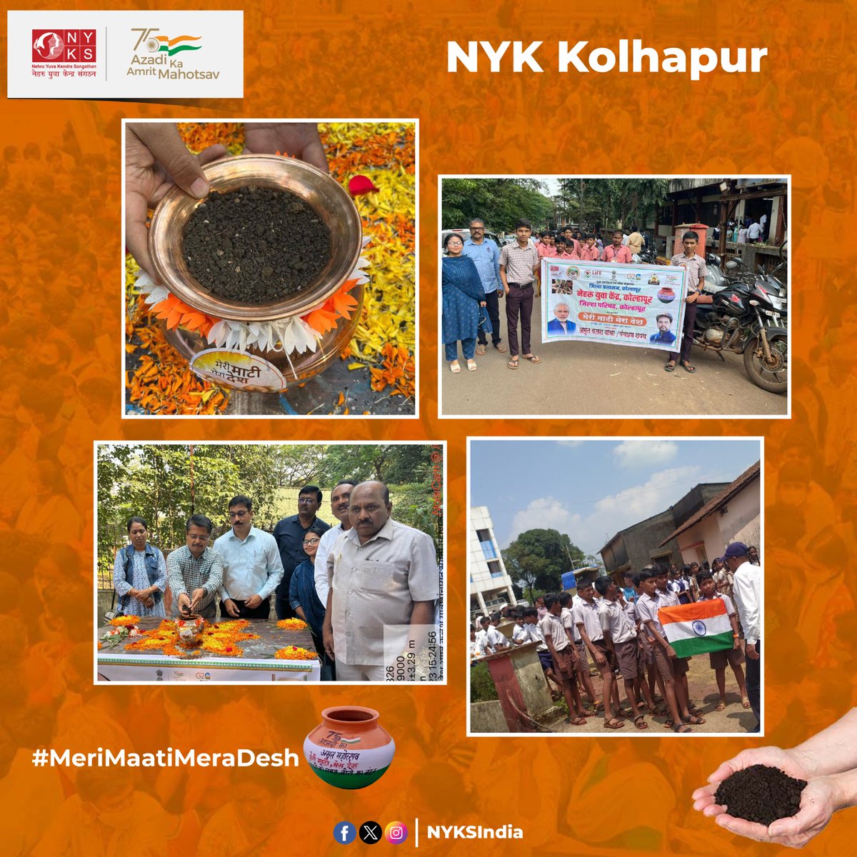 MYBharatHQ's tweet photo. Glimpses of the #MeriMaatiMeraDesh program organized by Nehru Yuva Kendra Kolhapur (@KolhapurNyks), Maharashtra.

#VeeronKaVandan #NYKS #Bharat https://t.co/FjFezI3ToU