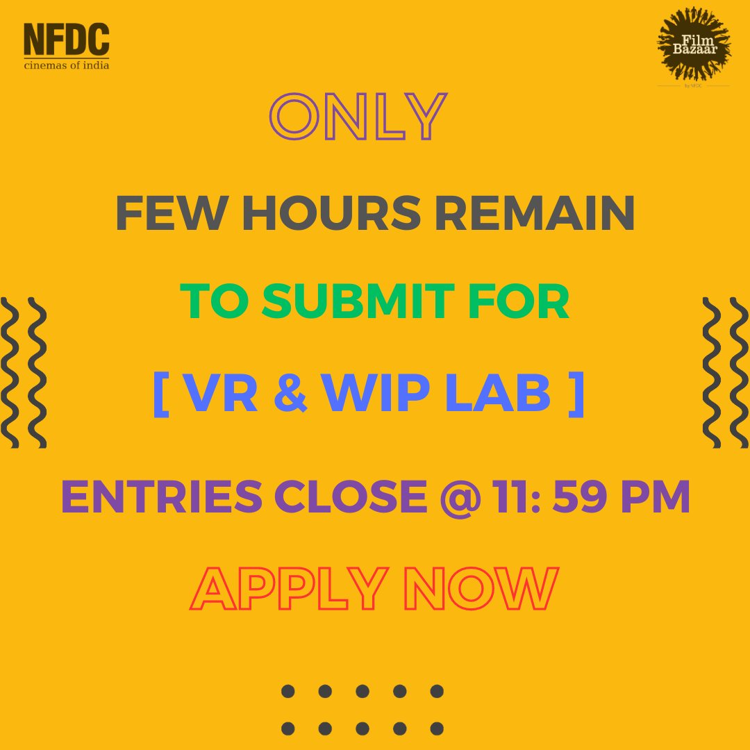 Hi there filmmakers! Final reminder that today is the last day to submit your projects for Viewing Room (VR) and Work-In-Progress (WIP) Lab. We close submissions @ 11:59PM tonight! Please send in your films within the deadline.