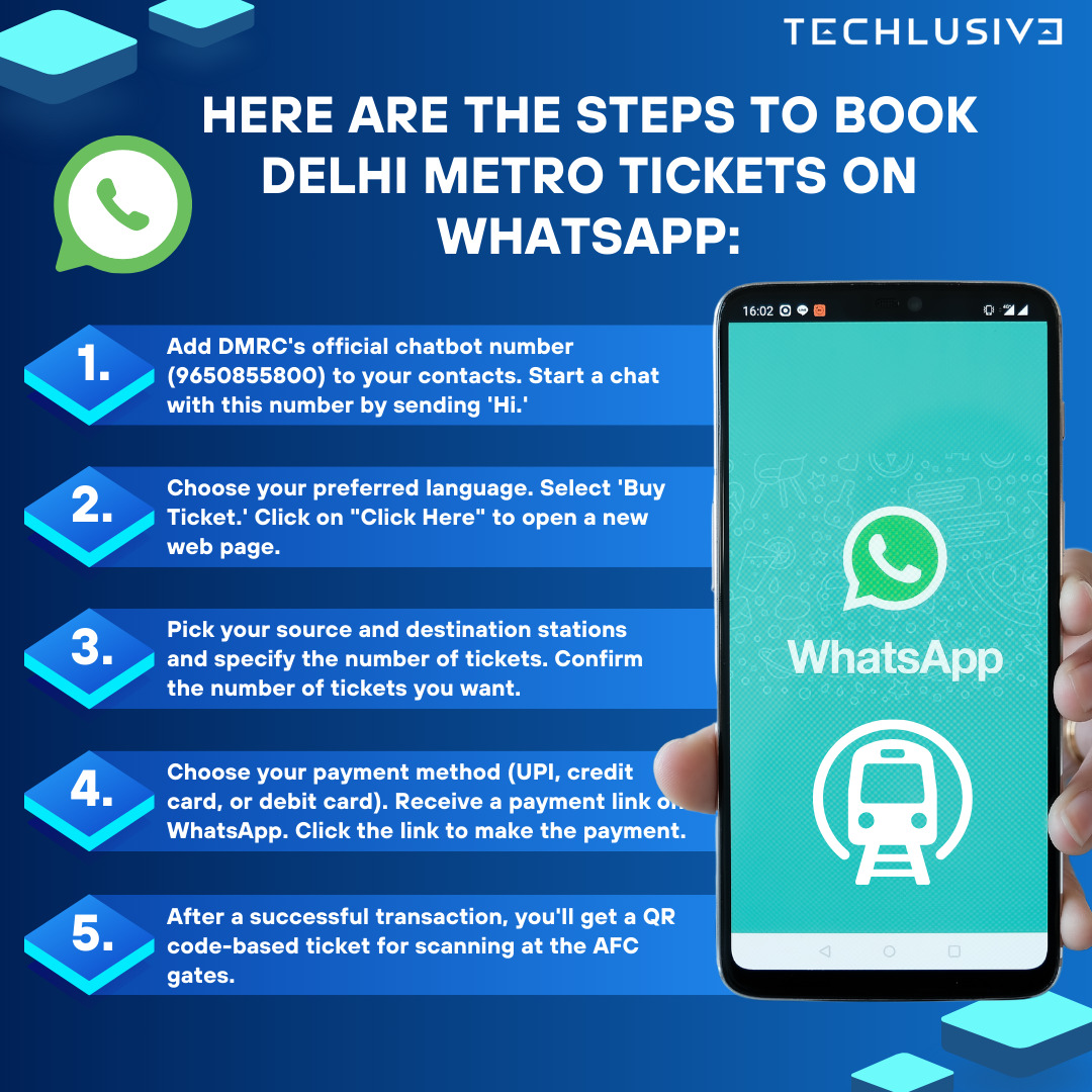TechlusiveOFCL's tweet photo. Delhi Metro has now expanded WhatsApp ticketing service on all lines of its network. Here's how you can buy tickets using WhatsApp.
Click here read for more: https://t.co/pJPYFBBeSb
#delhimetro #tipsanstricks #techhacks #tips #whatsapp #techlusive https://t.co/Q0ObBAGYys