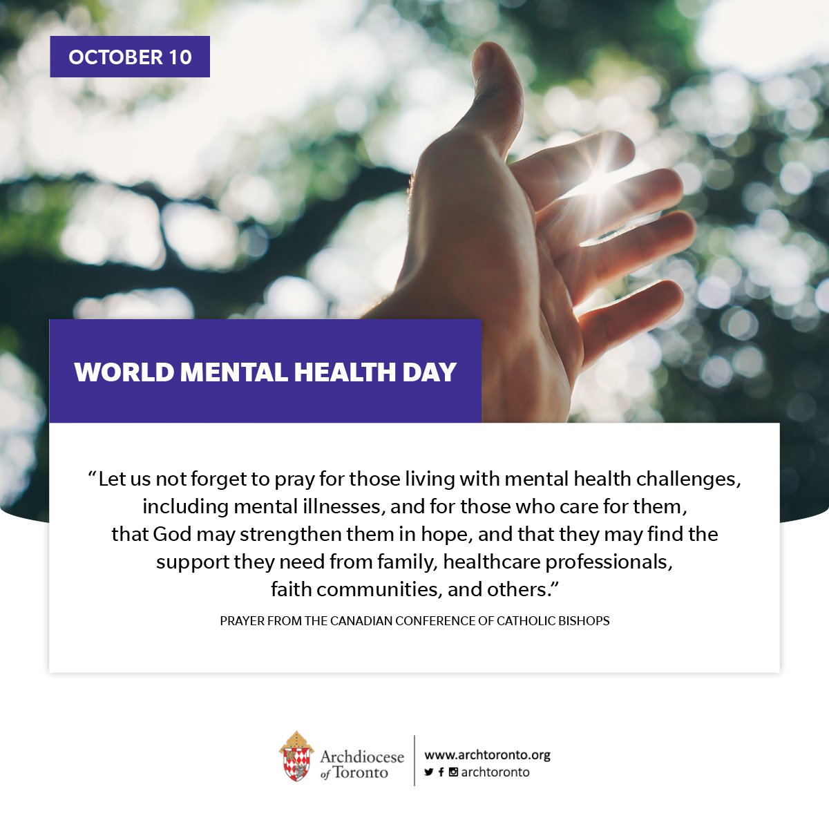 On this World Mental Health Day, we pray for those living with mental health challenges and for those who care for them. May God strengthen them in hope, and may they find the support they need from family, healthcare professionals, faith communities, and others.