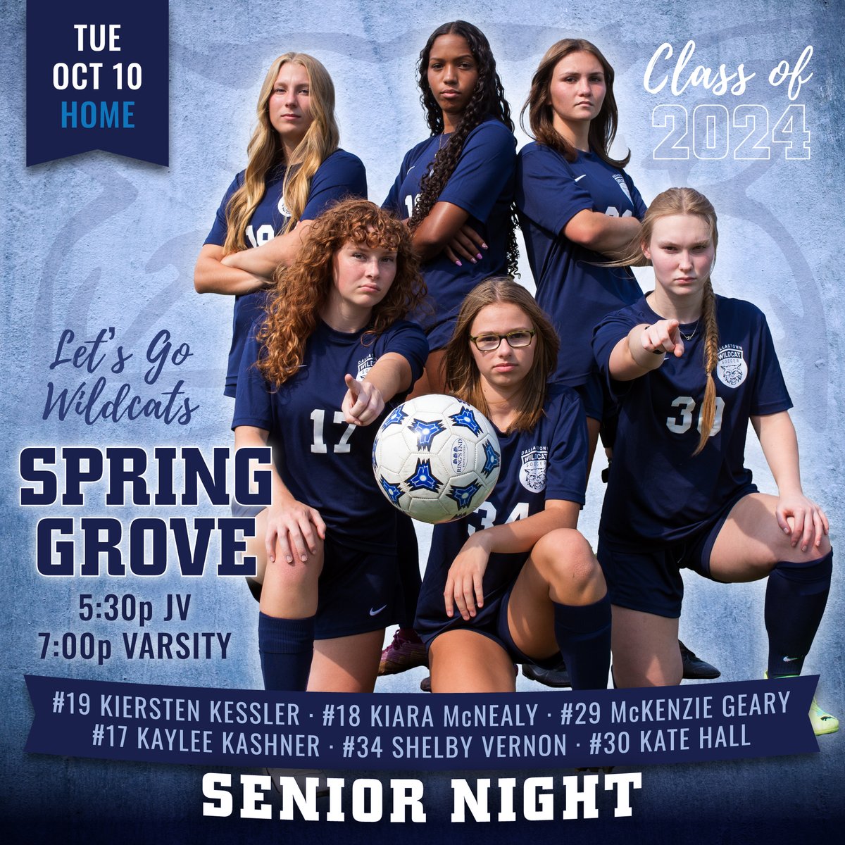 Spread the word, it's Senior Night! Class of 2024 Players 🎓 are ready to take on Spring Grove for their last game on home turf! Be there by 6:15...Seniors will walk between the JV and Varsity games.