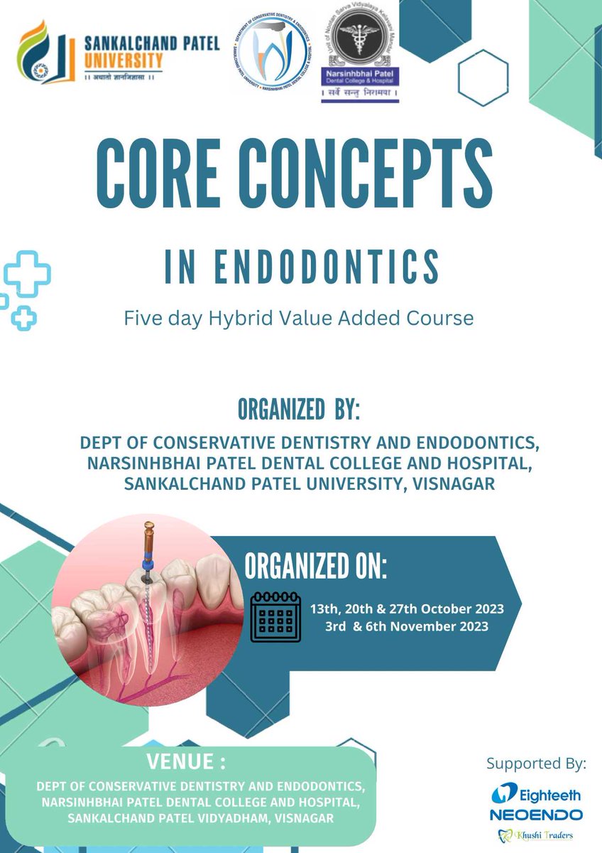 spuvsn's tweet photo. 📚 Join us for a 5-day hybrid course diving deep into the essential aspects of root canal treatment! 🦷We'll be covering the fundamentals with engaging lectures, hands-on experience, and live demonstrations. Don't miss this valuable opportunity to enhance your knowledge! #NPDCH https://t.co/3pe1nMGzqo