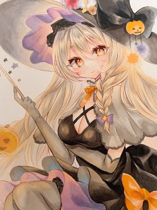 今ゆっくりですがハロウィンイラスト3枚ほど描こうとしてます とりあえず魔理沙はもうちょいで完成できそう…!