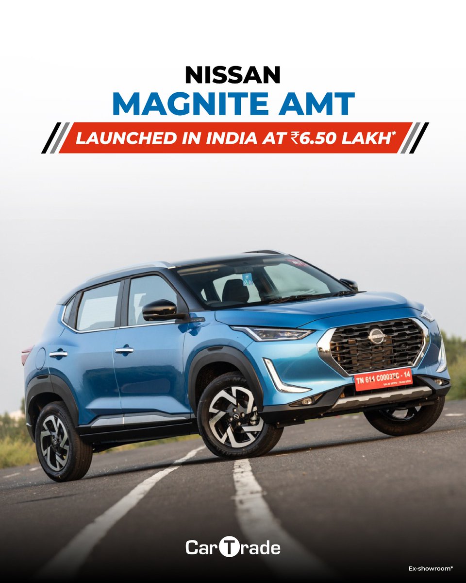 Car_Trade's tweet photo. #NissanIndia has finally announced the prices of the much-awaited #MagniteAMT. The crossover can be bought at an introductory price of Rs. 6,49,900 (ex-showroom), which is valid only till 10 November 2023.
#Nissan #NissanMagnite #Magnite #NewLaunch #CTLaunch https://t.co/UuVDiYWCMI